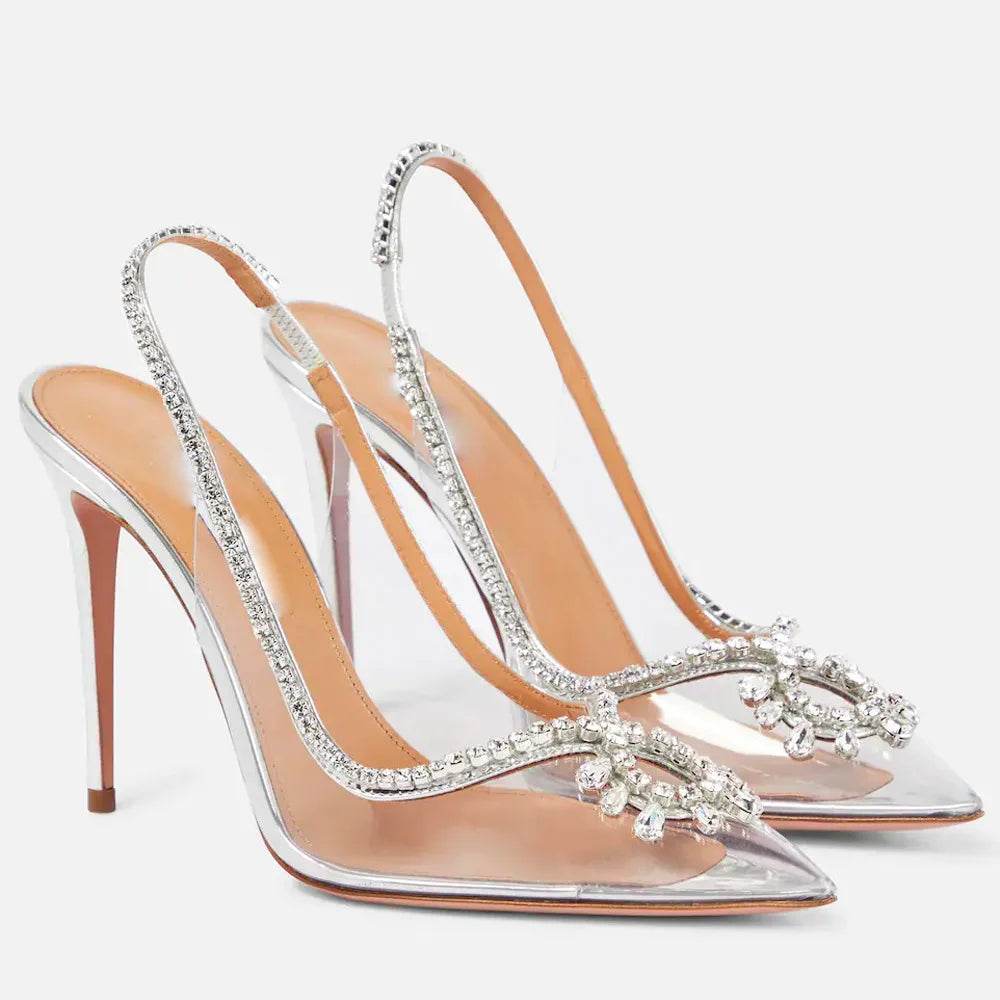 Large Size Sandals Stiletto Heels Round Toe Black Shoes for Women Big Beige Comfort High Low Fashion Rhinestone Girls Scandals R - Imbasat