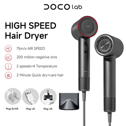 DOCO Hair Dryer High Speed 75m/s 200 million Negative Ions Hair Care 11000 Rpm Professional Lightweight Home Travel Gift