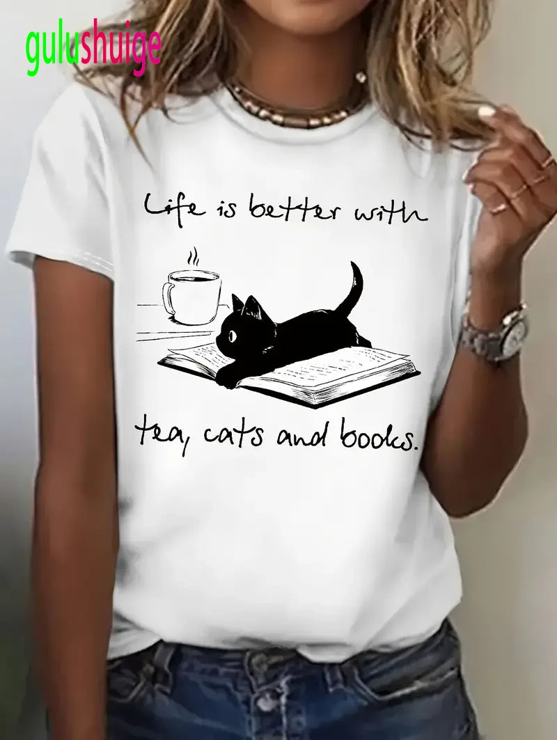 Women's Cat Graphic Print T-Shirt
