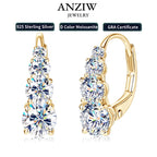 Anziw Luxury 1.86CTW 5mm Moissanite Drop Hoop Earrings Real 925 Silver