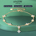 Anziw Silver 925 Four Leaf Clover Bracelet Certified D Color Moissanite Bracelets Gold Plated