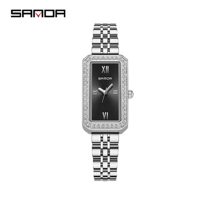 Sanda 1122 Trendy Design 2023 Hot Sale Rectangle Dial Waterproof Quartz Movement Business Women Analog Wrist Watch