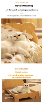 Solid Wood Cat Bed Summer Puppy Bed Removable Mat Washable All Season Universal Cat Nest