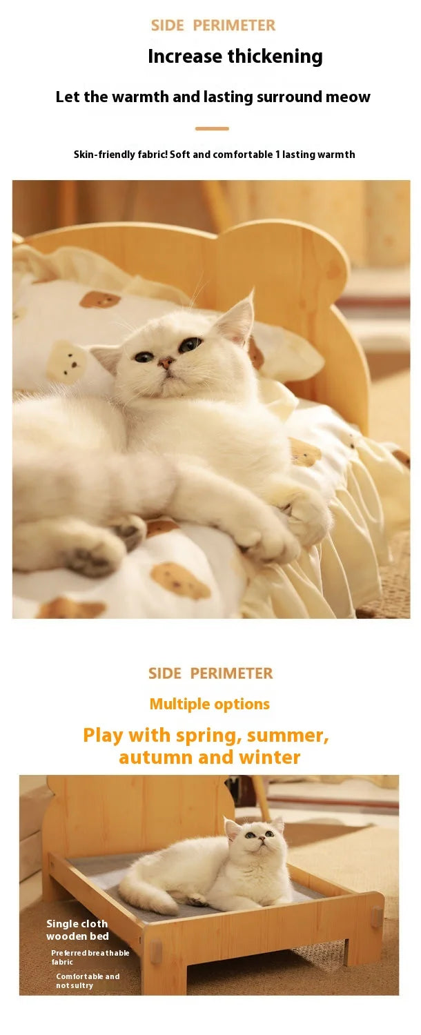 Solid Wood Cat Bed Summer Puppy Bed Removable Mat Washable All Season Universal Cat Nest