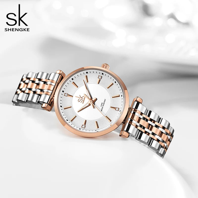 Relogio Feminino Shengke sk Fashion Women Watches Rose Golden Stainless Steel Woman's Quartz Wristwatches Ladies Colorful Clock