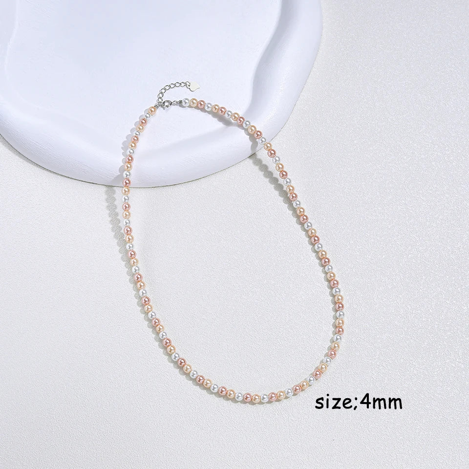 925 Sterling Silver 6mm Pearl Necklace For Women Jewelry On Neck  Pearl Bead Choker Cheap Items With Party Gift