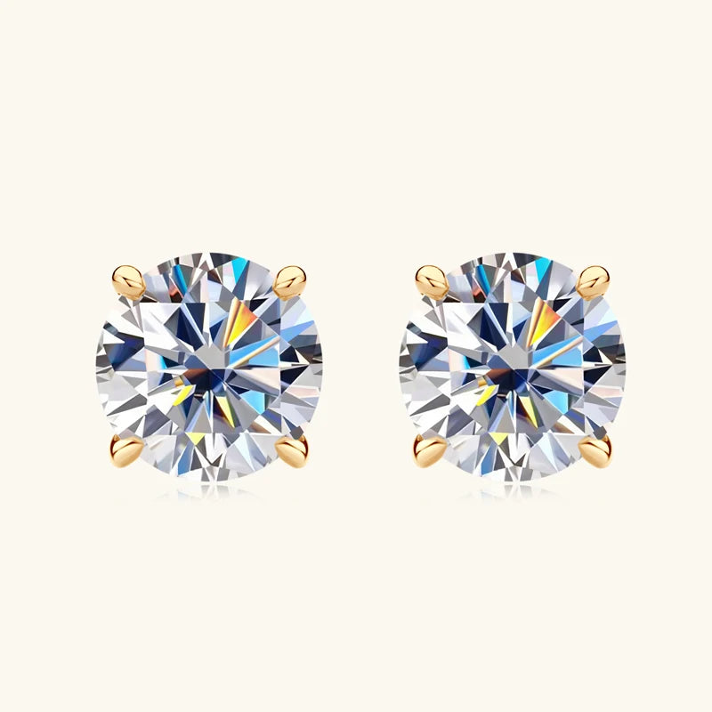 10K Solid Gold Stud Earrings Sparking 6.5mm 6mm 0.8-1CT D-E Moissanite