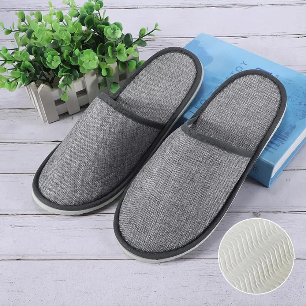 1 Pair Hotel Travel Slippers Cotton Linen Disposable Slippers Sanitary Home Guest Use Men Women Indoor Bedroom House Shoes