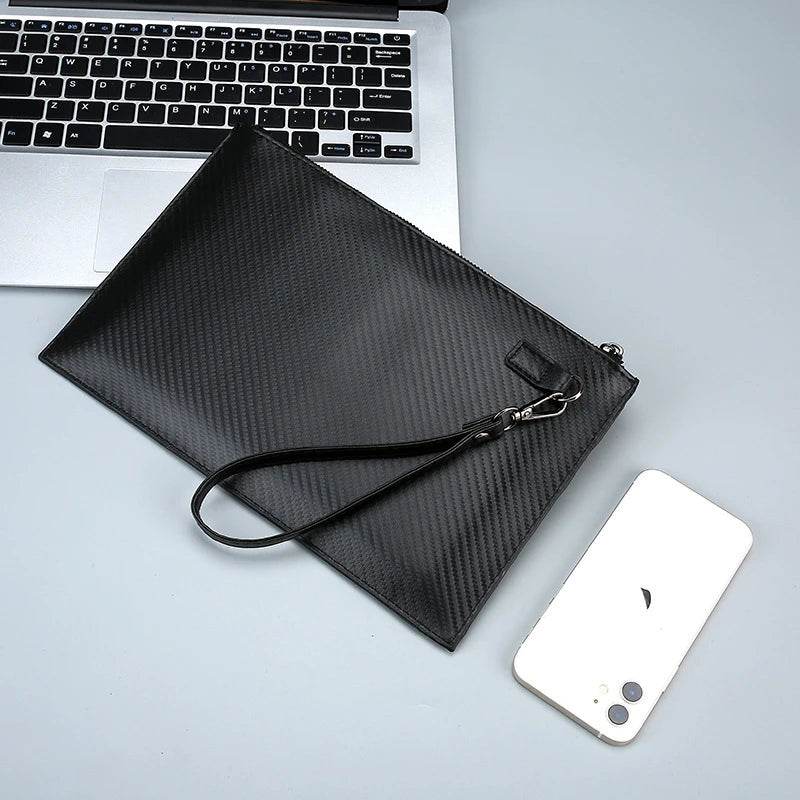Men's Solid Leather Clutch Bag, Business Wrist Strap, Envelope Bag, Stripe Clutch, Evening Bag, Male Clutches, Handbag, Fashion - Imbasat