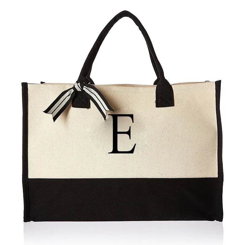 A-Z Canvas Totes bag Fashion Canvas Tote Letters Flower Portable Beach Shoulder Shopping Casual Beach Bag Large Capacity Handbag - Imbasat