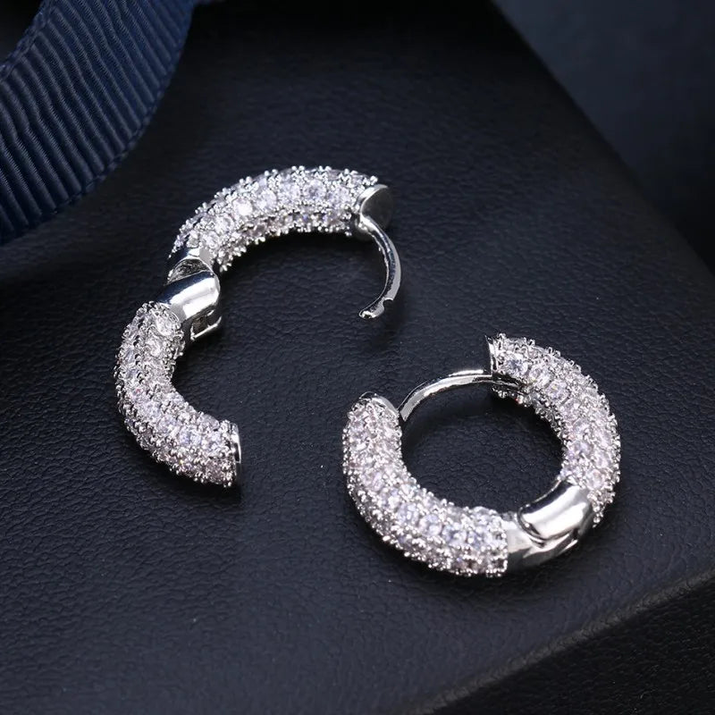 Anziw Micro Paved Full Moissanite Hoops Earrings Silver 925 Dazzling Diamond