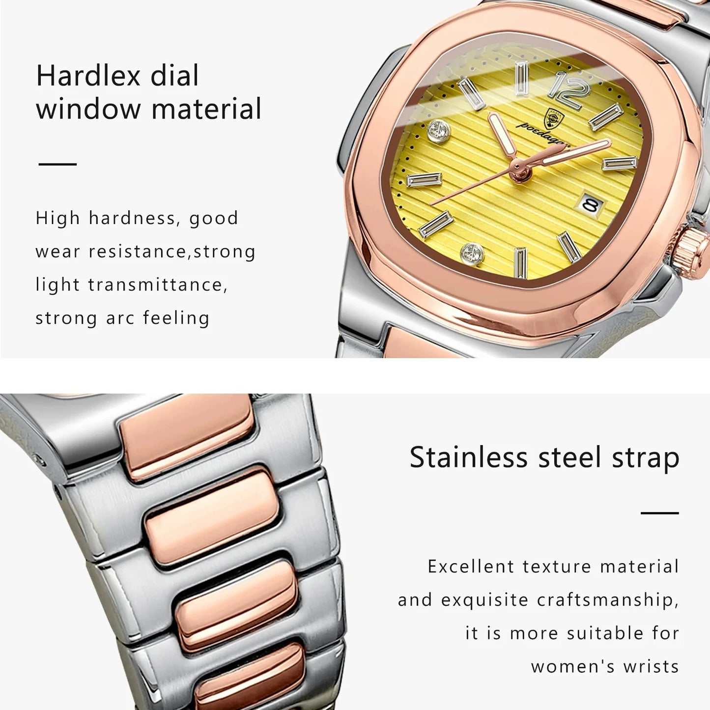 POEDAGAR Luxury Watch For Woman Square Ladies Quartz Watch Luminous Waterproof Date Women's Watches Dress Female Clock reloj+box