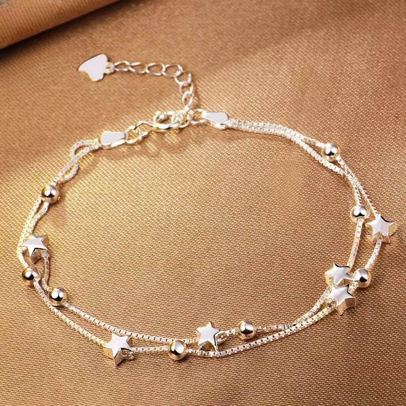925 Sterling Silver Bracelet Partial Pearls Knots Bracelet for Women Simple Fashion Party Wedding Jewelry Girl Birthday Gifts - Imbasat