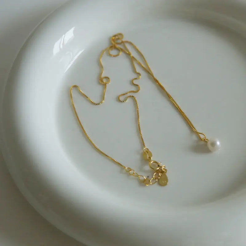 Fashion 925 Sterling Silver Pearl Necklace Geometric Shape