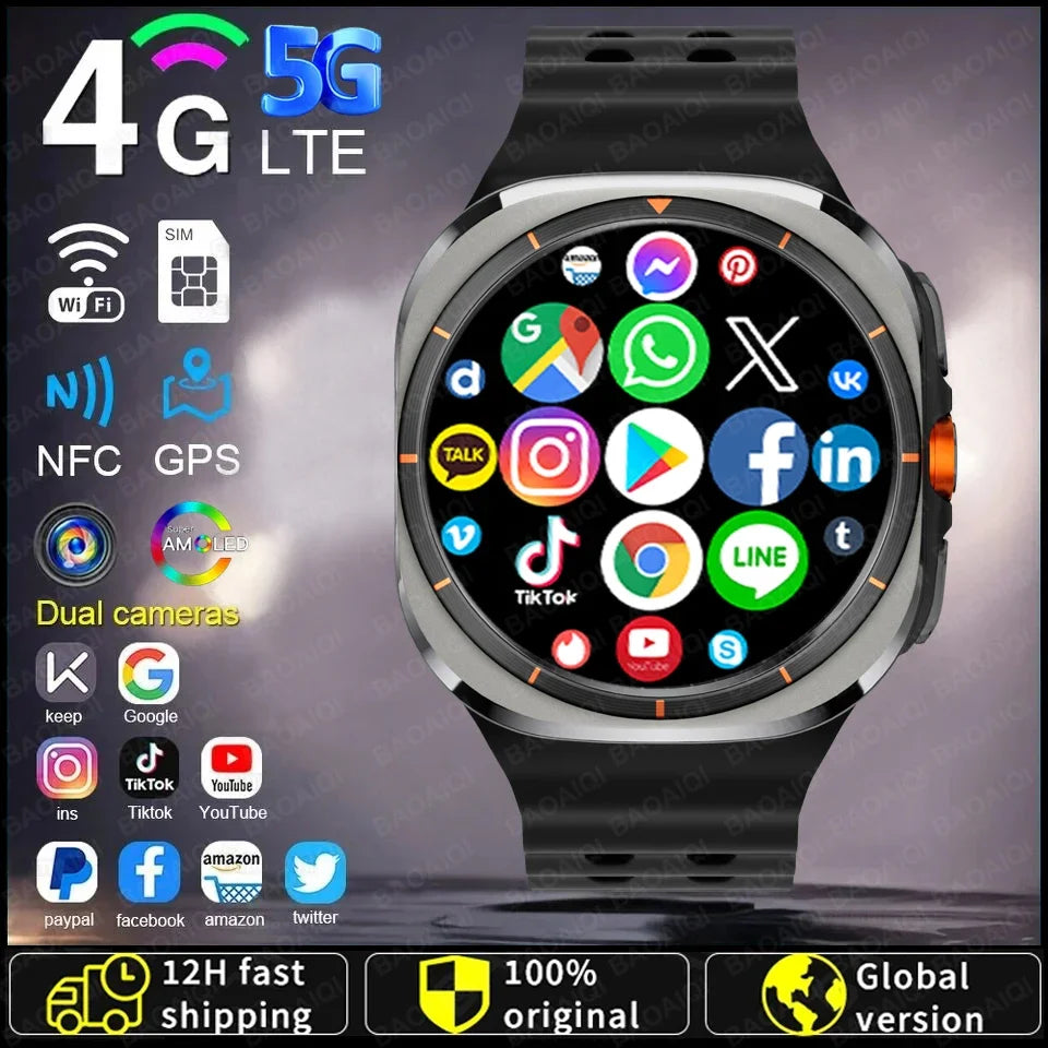 U8 Ultra AMOLED Android 9.0 Smart Watch Men 4G 5G SIM Card WiFi GPS Compass 32GB Smartwatch Rotating Camera Sports Watch 7 Ultra