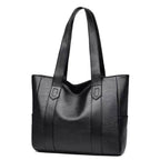 New Casual PU Leather Large Capacity Tote Bags for Women Fashion Solid Color Zipper Female Shoulder Bag Ladies Handbag - Imbasat