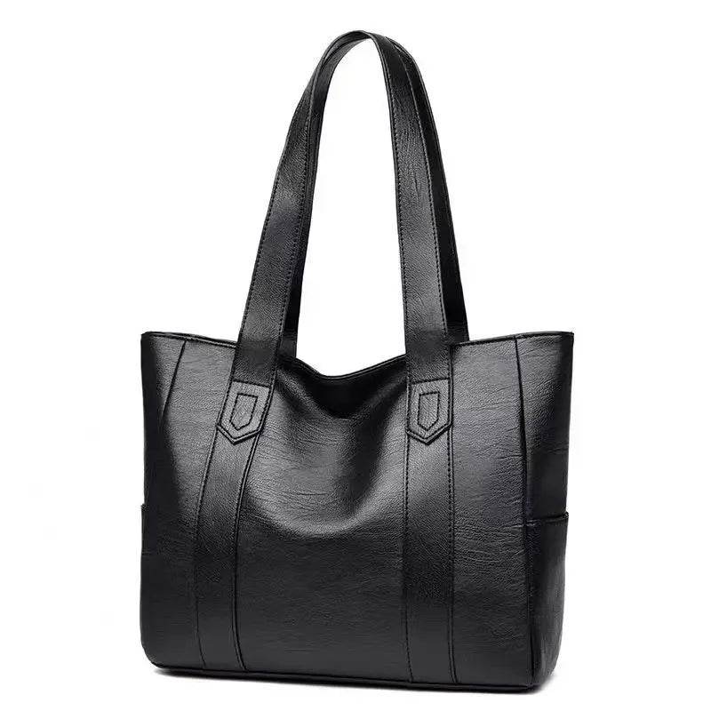 New Casual PU Leather Large Capacity Tote Bags for Women Fashion Solid Color Zipper Female Shoulder Bag Ladies Handbag - Imbasat