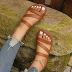 Rimocy Summer Flat Heel Sandals for Women Casual Plus Size 42 Beach Slippers Woman Pu Leather Strap Slip-On Gladiator Sandals - Imbasat