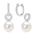 Anziw Real 925 Sterling Silver Hoop Earrings 9-10mm White Shell Pearl