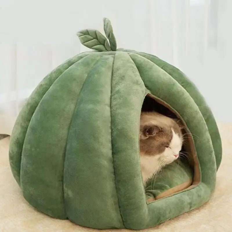 Pumpkin Cat Bed Deep Sleep Comfort House Enclosed