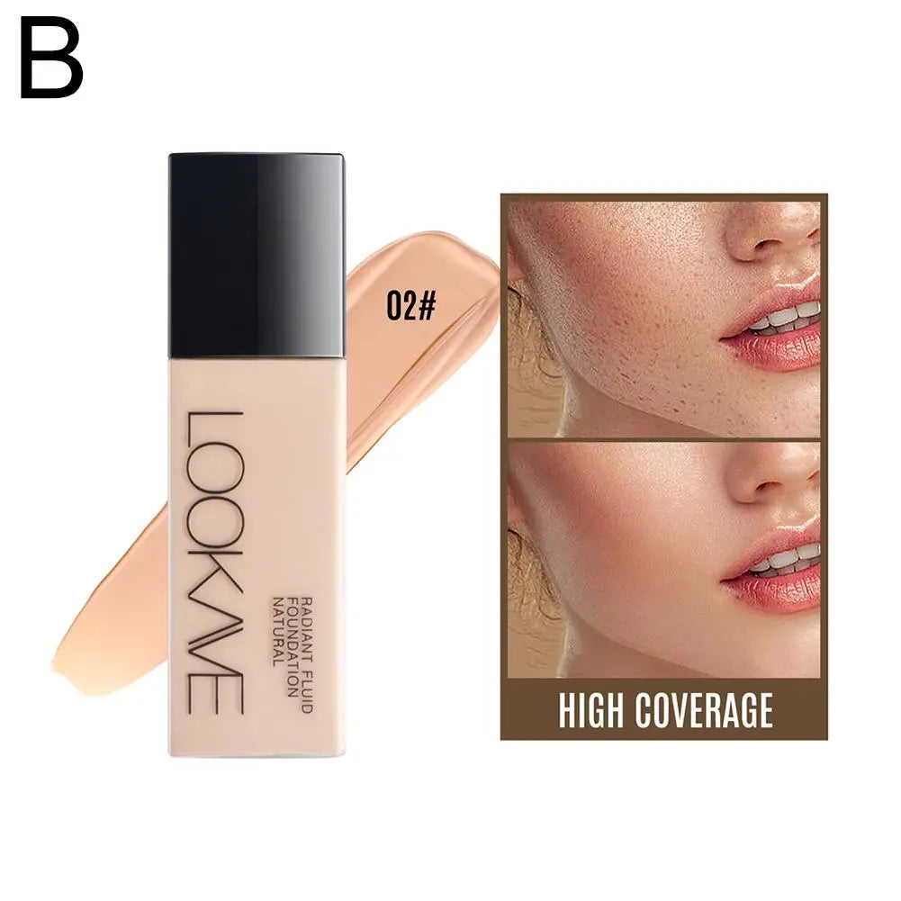 LOOKAVE Liquid Foundation Long Lasting Full Coverage Natural Matte Liquid Foundation Moisturizing Concealer CC Cream Base Makeup