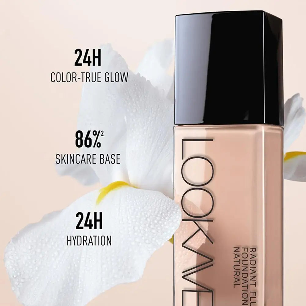 LOOKAVE Liquid Foundation Long Lasting Full Coverage Natural Matte Liquid Foundation Moisturizing Concealer CC Cream Base Makeup