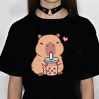 Funny Anime Capybara T Shirt Women Soft Fabric