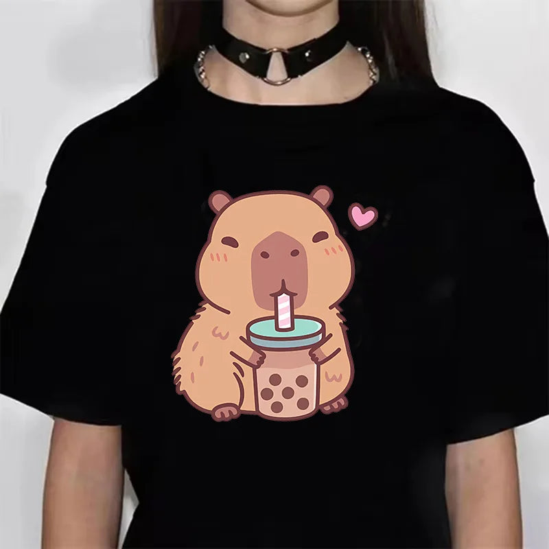 Funny Anime Capybara T Shirt Women Soft Fabric