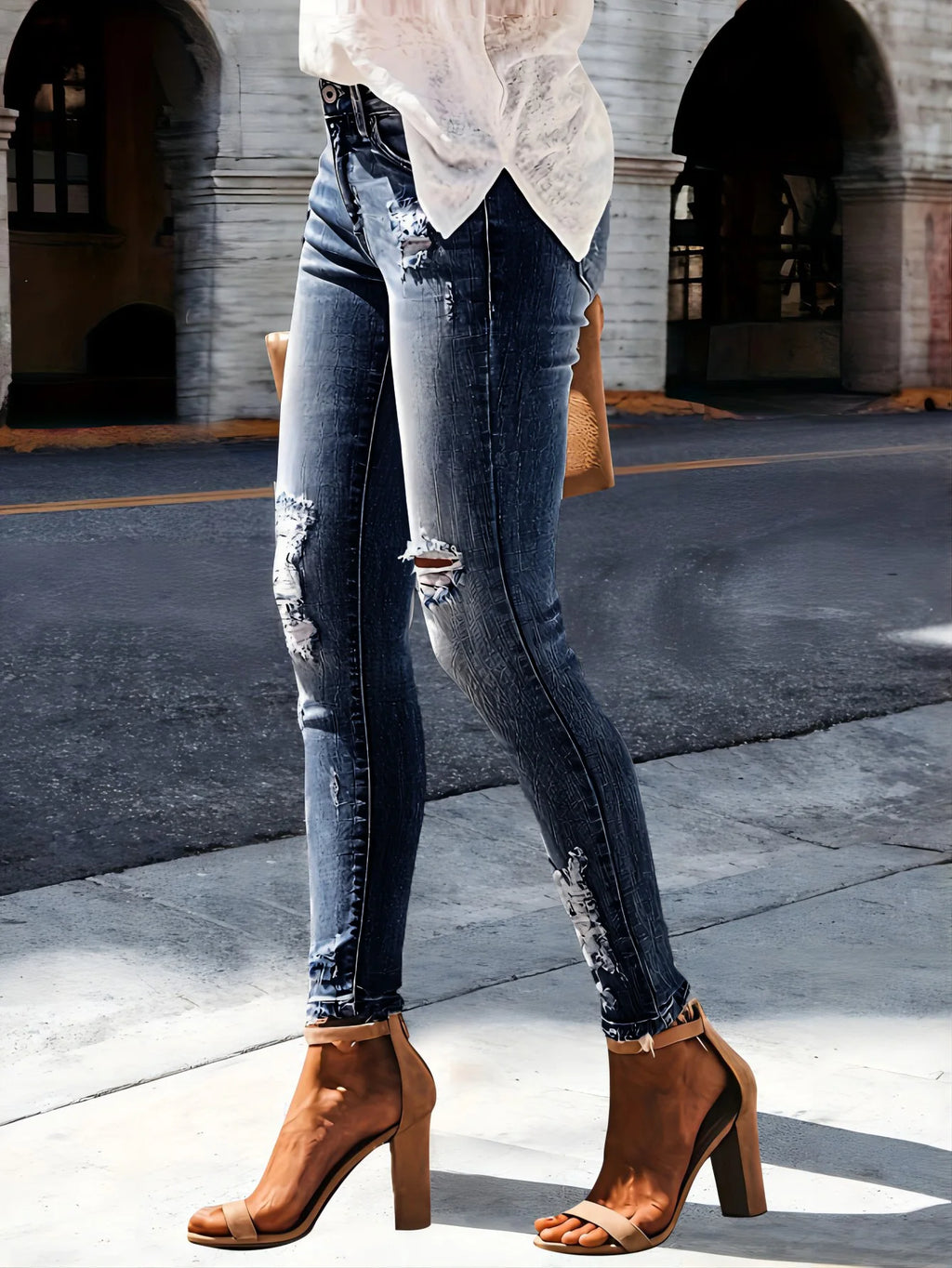 High waist hip stretch slim fit all-matching nine-point jeans