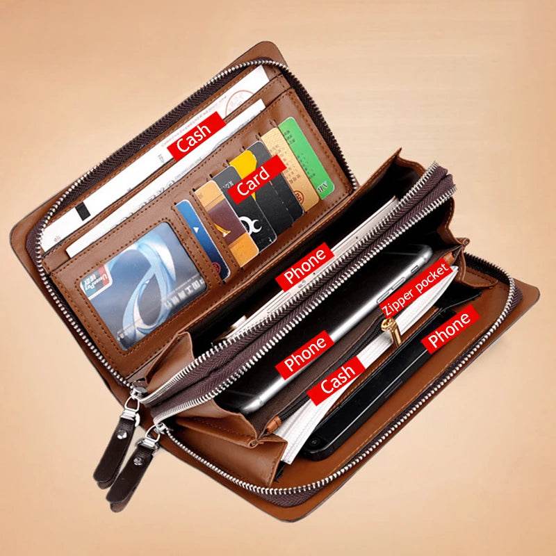 Leather Clutch Bag for Man Zipper Wallet Passcard Fashion Luxury Handbag Square Card Holder Phone Pouch Hand Porter Bag Male - Imbasat