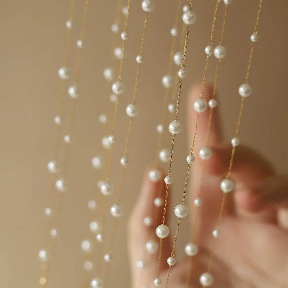 316l Stainless Steel Beautifully Temperament Pearl Chain Necklace