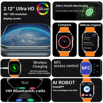 Smartwatch 2025 HK10 ULTRA 3 MAX 49mm HD AMOLED 4G ROM Bluetooth Call Network Chat Robot Clock NFC Compass Smart Watch Men Women