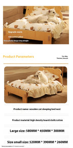 Solid Wood Cat Bed Summer Puppy Bed Removable Mat Washable All Season Universal Cat Nest