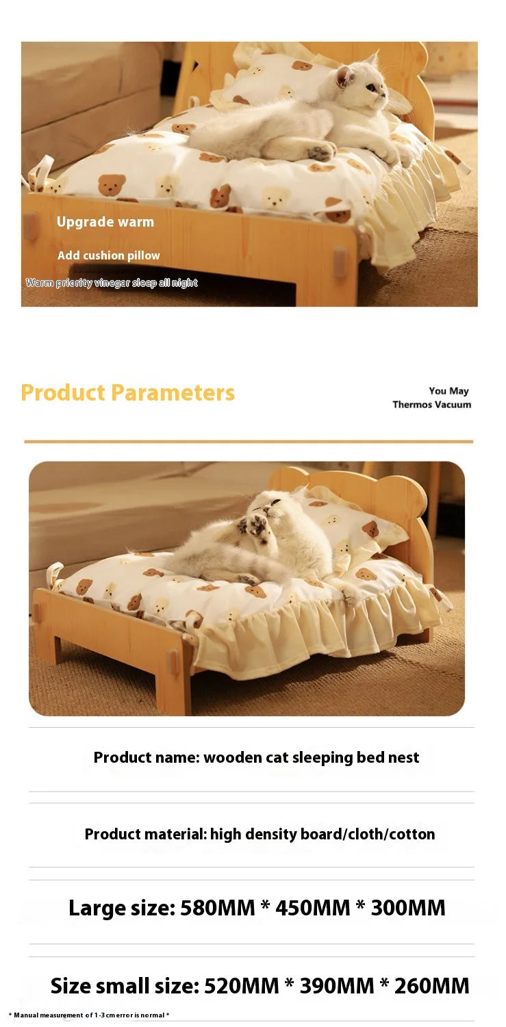 Solid Wood Cat Bed Summer Puppy Bed Removable Mat Washable All Season Universal Cat Nest