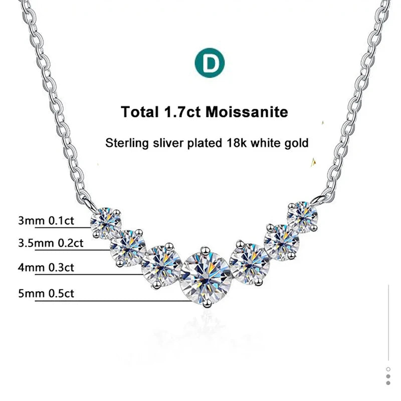 Moissanite Necklace with Certificates 925 Sterling Sliver Plated 18k White Gold