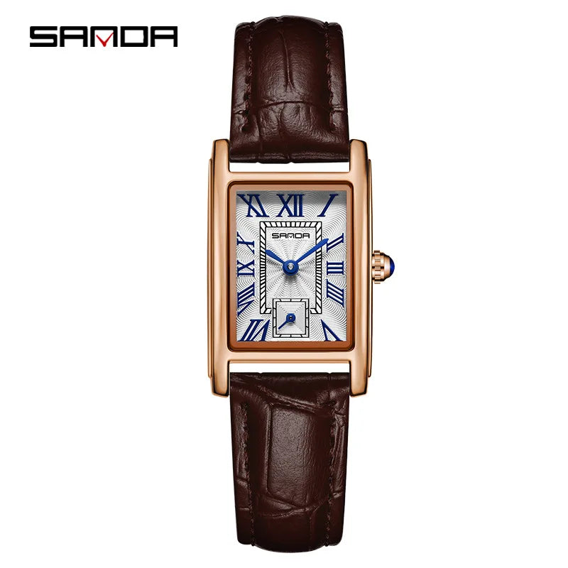 Sanda 1116 New Fashion 2023 Elegant Design Rectangle Dial Water Resistant Quartz Movement Business Women Analog Wrist Watch