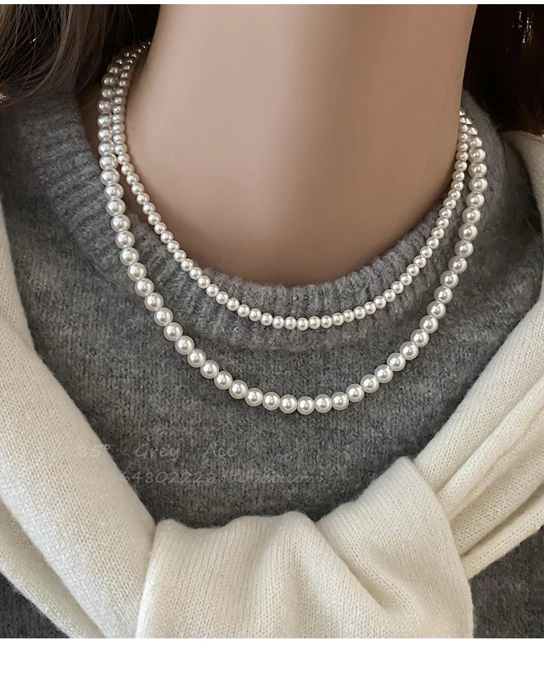 Girl’s Imitation White Pearl Magnetic Round Buckle Beadeds Chain Necklace 2024 New Collarbone Chain Elegant Jewelry for Women