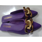 2024 New Summer Women Sandals Shoes Fashion Metal Chain Flats Pointed Toe Women's Slippers Ladies Casual Shoes Outside Slides - Imbasat