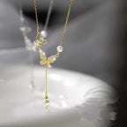 Vintage Zircon Flower Pearl Necklace