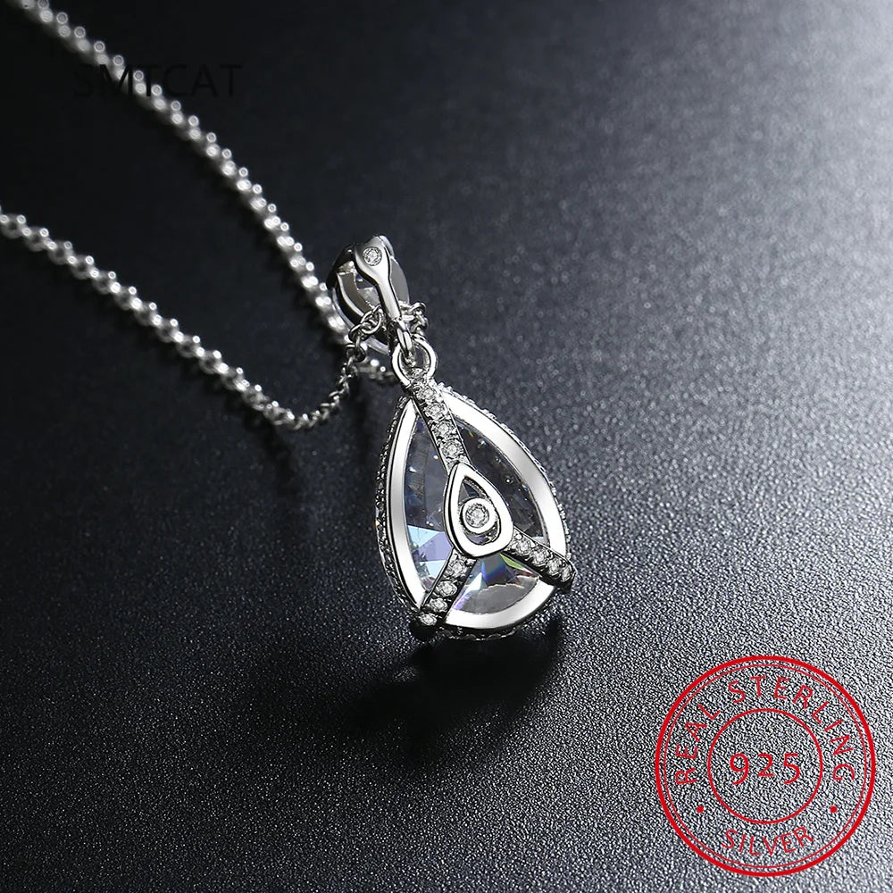 14K White Gold 2 Carat Pear Teardrop Cut D Color Moissanite Diamond Necklace