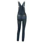 Denim Overalls Jeans Ankle Length Pencil Pants Pockets Holes Solid High Waist