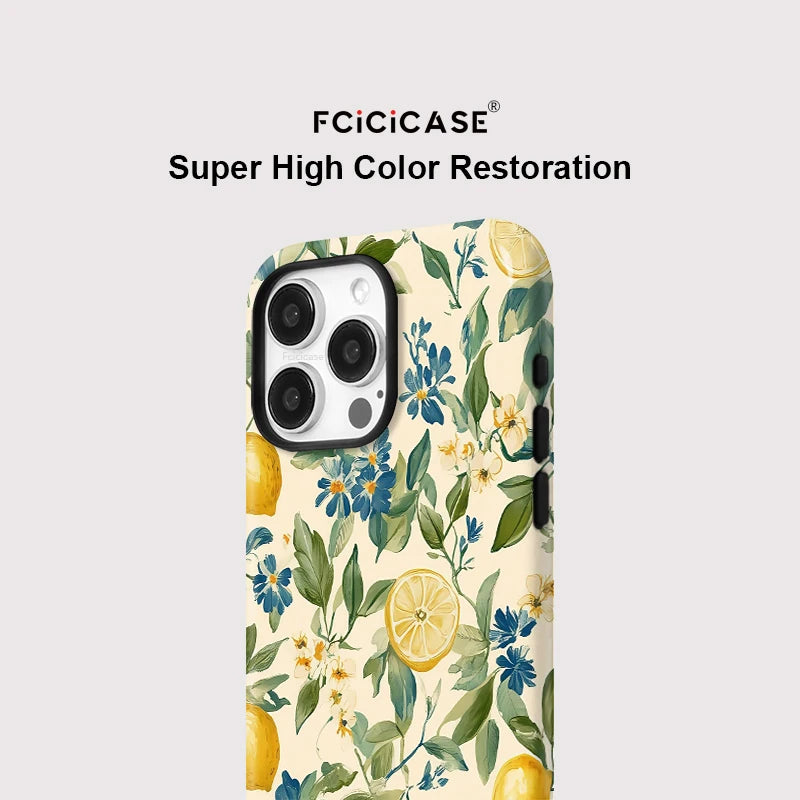 Flower Leaves Lemon iPhone Case Acrylic TPU Magnetic Shockproof