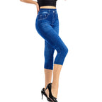 High Waist Skinny Jeans Knee Length Denim Capri Pants