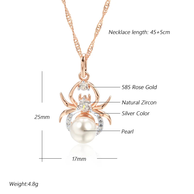 Kinel Hot Punk Spider Pearl Pendant Necklace for Women Fashion 585 Rose Gold Silver Color Mix Party Pendant Daily Fine Jewelry