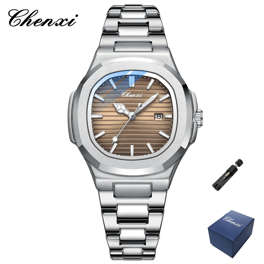 CHENXI 8222 New Ladies Watches Women Fashion Elegant Silver Stainless Steel Party Quartz Wristwatch Watch Gift Relogio Feminino