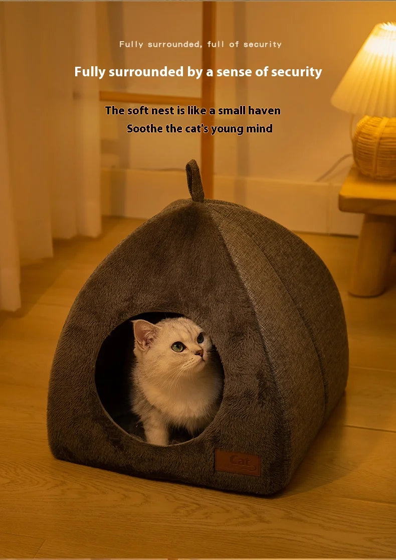 New Triangle Cat Nest Closed Cat House Pet Nest Warm and Thickened Deep Sleep Dog Nest Pet Supplies Closed Cat bed cat tents