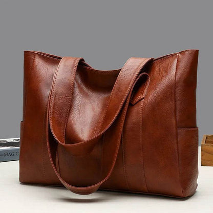 New Casual PU Leather Large Capacity Tote Bags for Women Fashion Solid Color Zipper Female Shoulder Bag Ladies Handbag