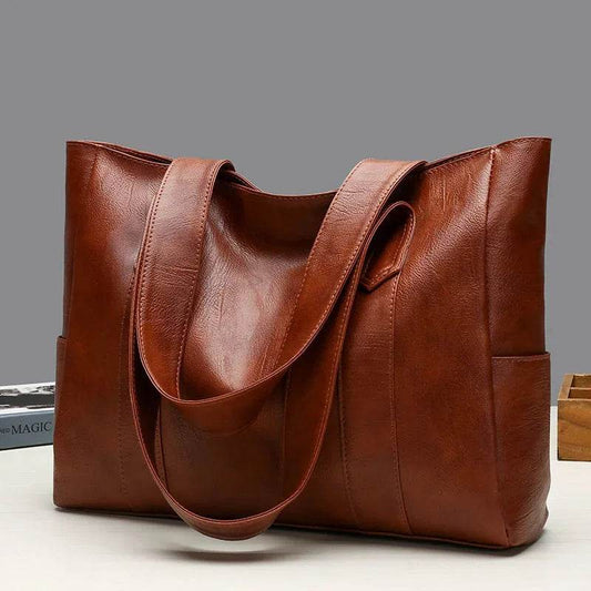 New Casual PU Leather Large Capacity Tote Bags for Women Fashion Solid Color Zipper Female Shoulder Bag Ladies Handbag - Imbasat