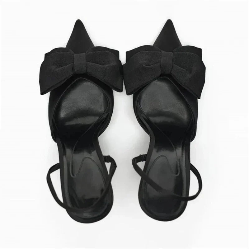 Thin Heels Bowknot Design Pointed Toe Slingbacks