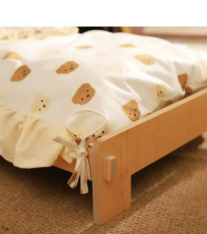 Solid Wood Cat Bed Summer Puppy Bed Removable Mat Washable All Season Universal Cat Nest Dog House Pet Supplies